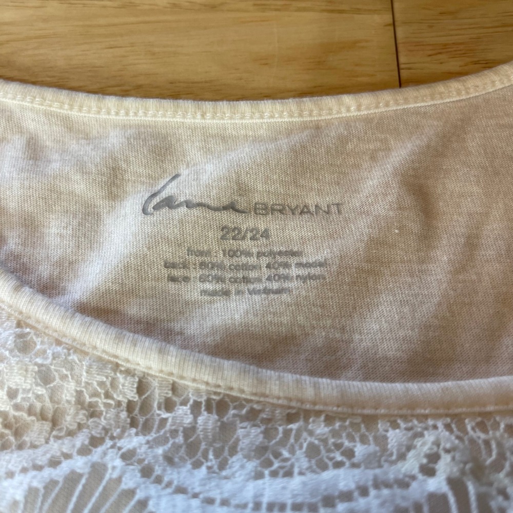 Lane Bryant Cream Scalloped Lace Front Short Sleeve Top Plus Size 22/24 - Picture 3 of 7